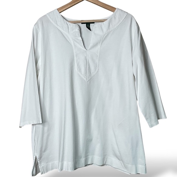 LAUREN RALPH LAUREN 100% Cotton White Split Crew Neck Blouse 3/4 Sleeves Sz 3X - Picture 4 of 9